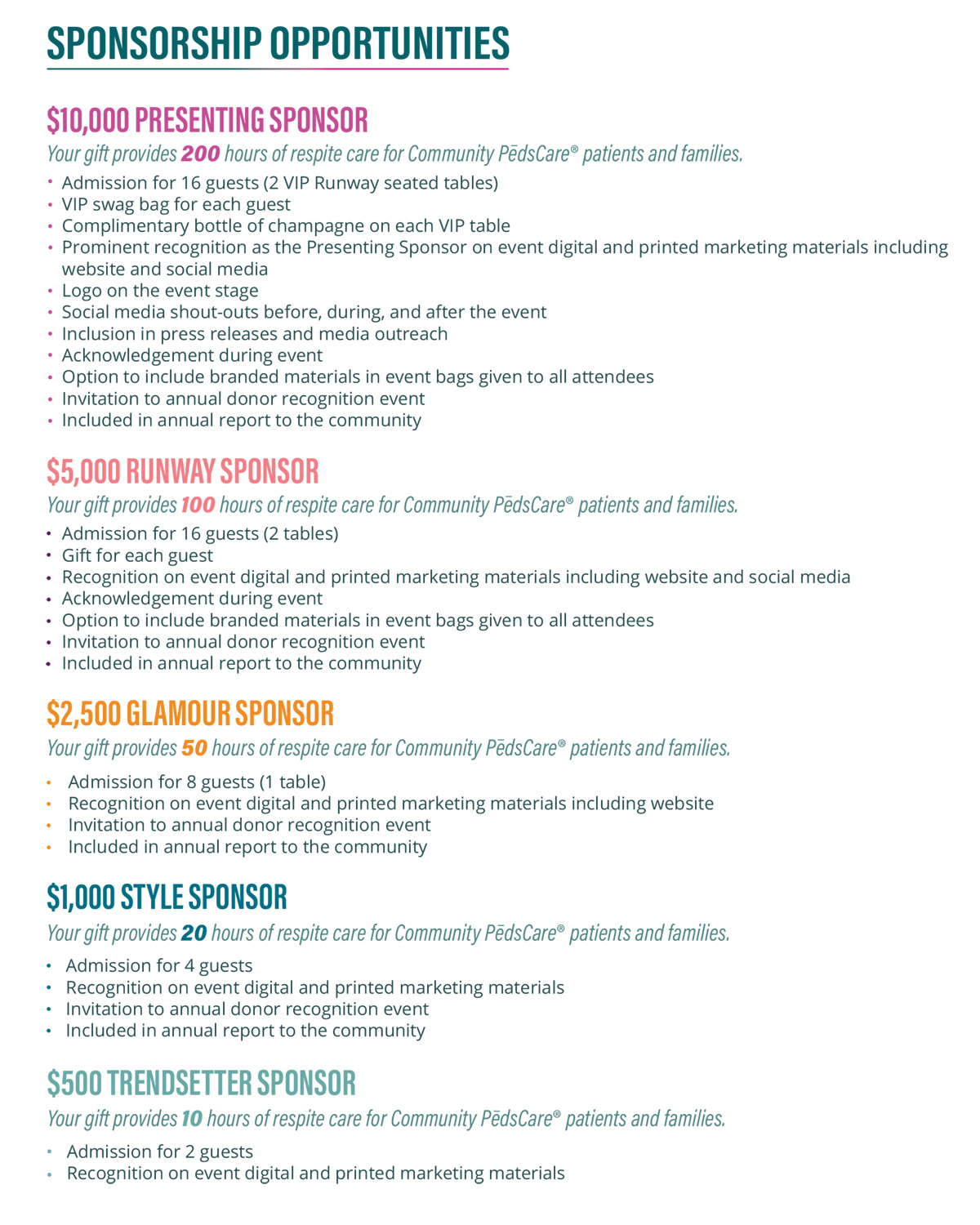 Kelsi Leah Young Fashion Show Sponsorship Information